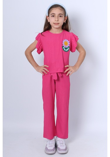 Kız Çocuk İkili Takım Fırfırlı Papatya Nakışlı F21 Siyah