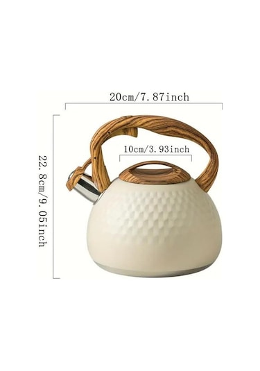 Valkyrie Modern Tasarım Düdüklü Kettle 3l Paslanmaz Çelik Ergonomik Su Isıtıcı Çaydanlık Islıklı Krem