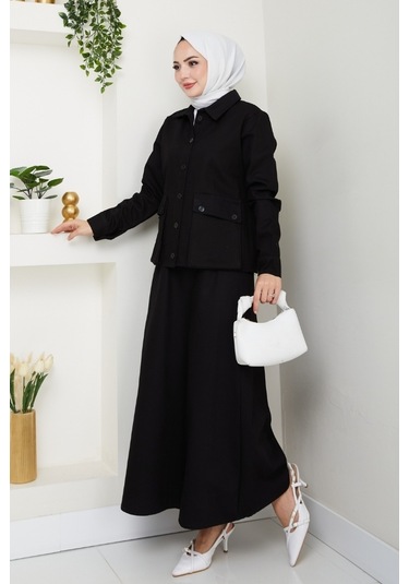 Körük Cepli Gömlek Etek İkili Takım 1551 - Siyah Siyah