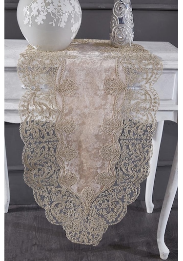 Fransız Güpürlü Kadife Sırma Salon Takımı 5 Parça Cappucino Cappucino