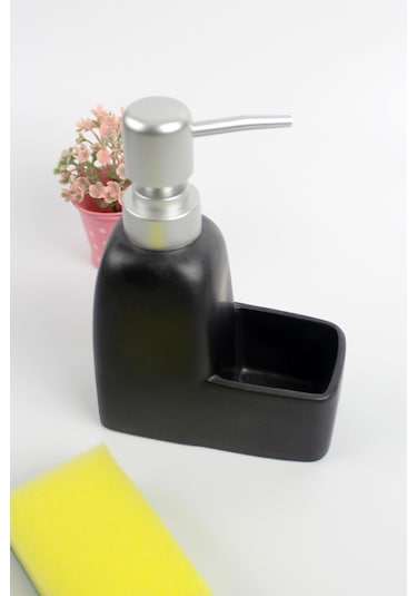 Stonware Sıvı Sabunluk Siyah Süngerlik Bölmeli 300ml
