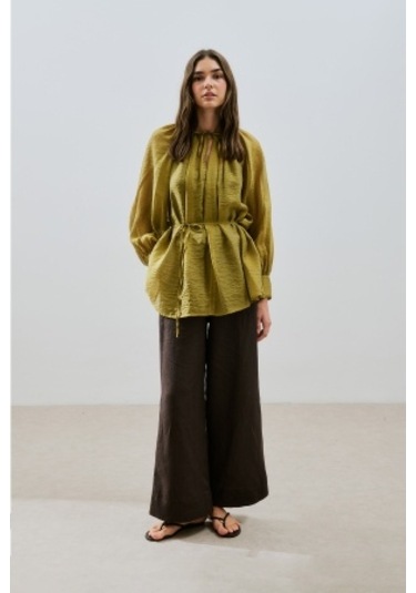 Geniş Manşetli Kuşaklı Tunik Sarı Sarı