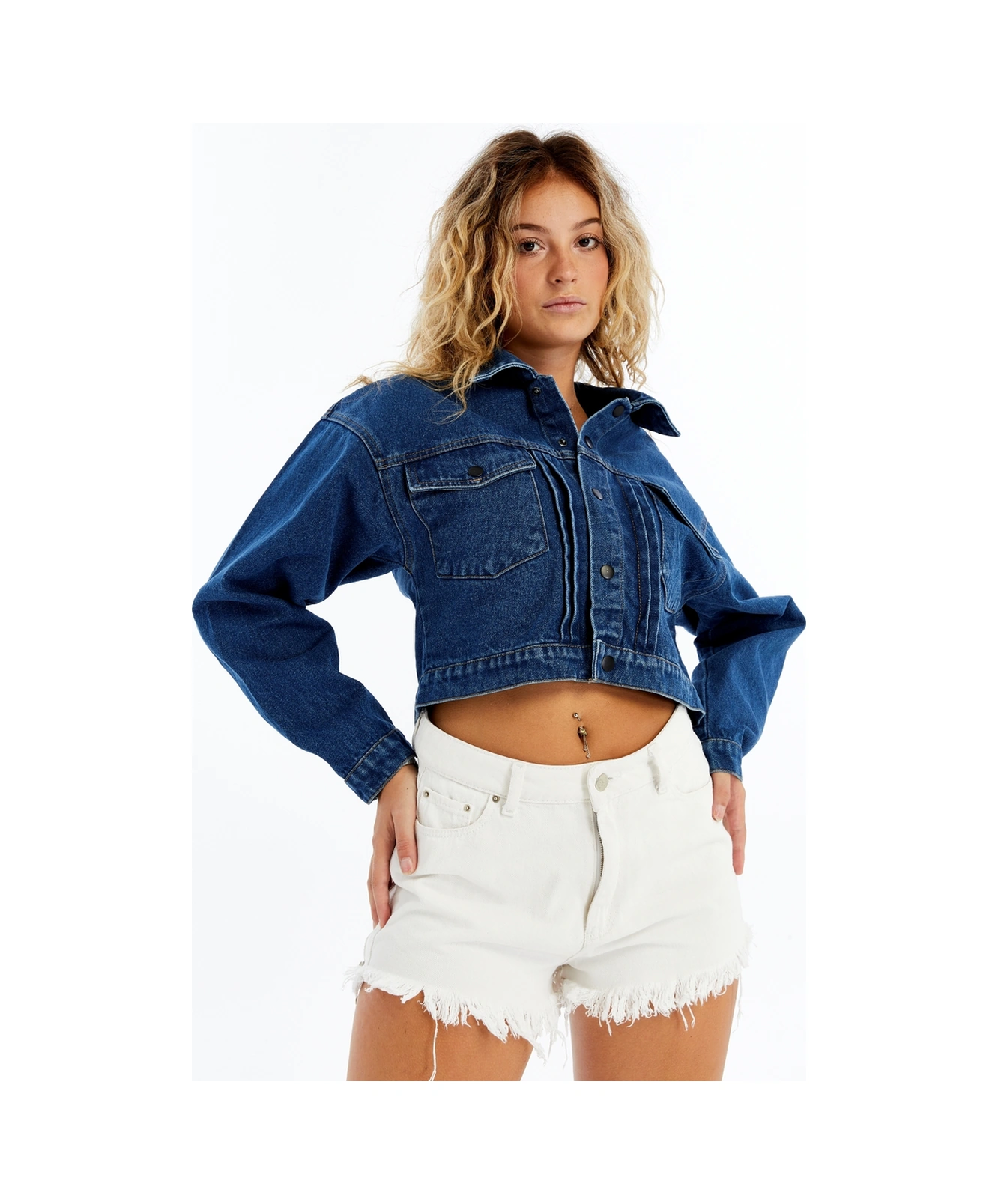 Kadın Kot Ceket Oversize Bomber Niş Tasarım Özgünlük Günlük Kullanıma Uygun Şık Mont Crop Kot Ceket Koyu Mavi