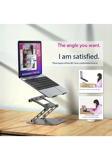 Oldfriend Simli Gri Uc Katmanli Ayarlanabilir Laptop Standi Notebook Desteği Ergonomik Isi Dagilimi Katlanabilir