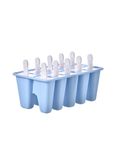 Vkemall Mavi Silikon Dondurma Kalıbı, Uzun Kollü Ve Bağımsız Kapaklı, 10 Bölmeli Buz Çubuğu Formu Çok Renkli