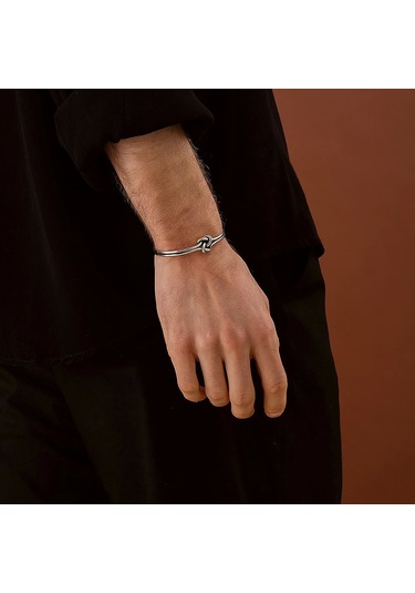 925 Ayar Gümüş Düğüm Model Unısex Kelepçe Bileklik Gümüş