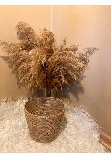 V Şeklinde Hasır Kalın Örgü İçi Poşetli Saksılık Büyük Boy