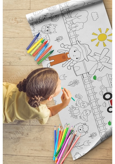 Melolisa Çiftlik Yaşamı Dev Boyama Kağıdı 2.5 Metre Tatil Aktivite Rulosu - Çocuk Eğitici Boya Rulo Kağıt