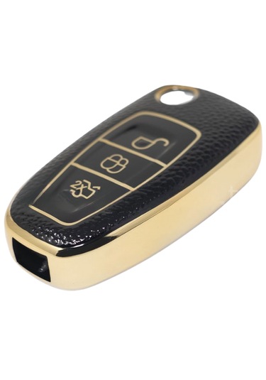 Ford Courier Focus Fiesta C-max Mondeo Custom Galaxy 3 Buton Nano Deri Anahtar Kılıfı Siyah-gold
