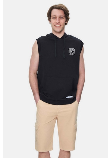 Ucla Hewıtt Siyah Nakışlı Sıfır Kol Sweatshırt Oversize Erkek Sweatshirt Siyah