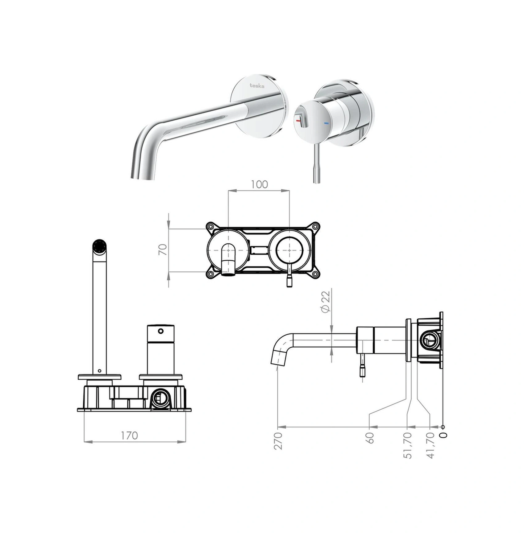 Teska Lavabo Bataryası, Atlas, Ankastre, Krom, E5706 Krom