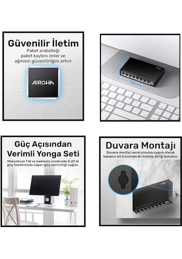 Cudy Fs108 8port 10/100mbps Duvar Montajlı Metal Masaüstü Switch