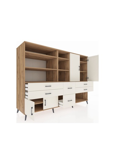Kronos Dolap 10 Raflı 6 Çekmeceli 4 Kapaklı 220x59x163 Çam-aytaşı Çam-aytaşı