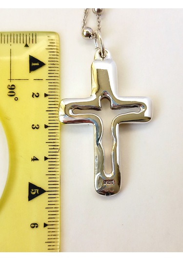 Top Zincirli Bombe Haç Silüet Tasarım Gümüş Erkek Kolye