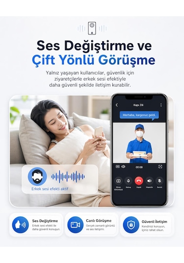 Akıllı Kablosuz Güvenlik Kapı Zili Kızılötesi Gece Görüş Modu Hd 1080p Kapı Zili Kamera Hareket Algılama