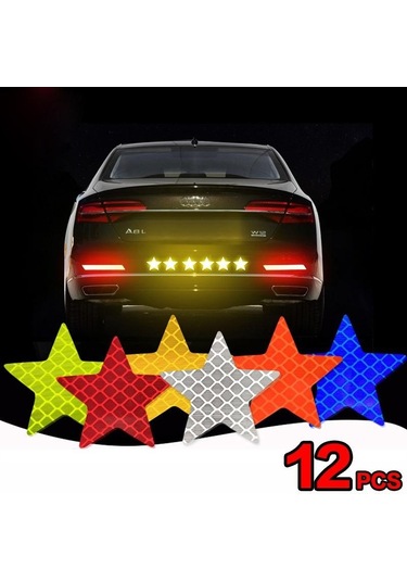 Sarı 12 Adet Yansıtıcı Güvenlik Uyarı Çıkartmaları Pentagram Anti-çarpışma Su Geçirm Çıkartmalar Araba Kapı Fosforlu Bant 56848982