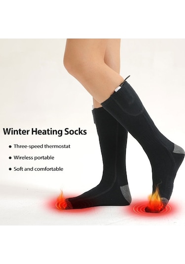 Willowhaven Çorap Kış Isıtma Elektrikli Isıtmalı Şarj Edilebilir Kadın Siyah Gri Siyah