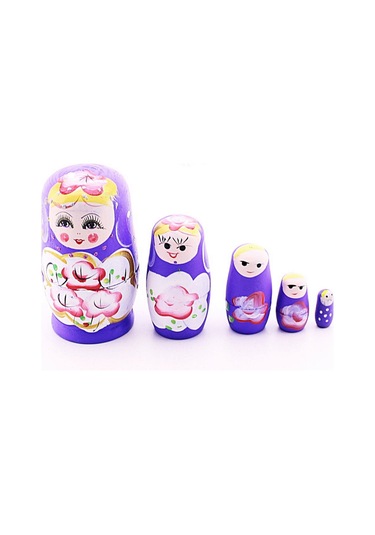 Ahşap Tombul İç İçe Matruşka Bebek Mor Set 5li Büyük Boy