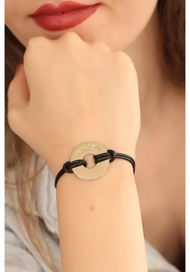 Happy Mutlu Siyah Deri İpli Unisex Mood Bileklik Antik Gümüş