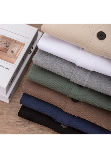 Yeni Örme Hırka Makinede Yıkanabilir V Yakalı Erkek Yün Kazak Beyaz