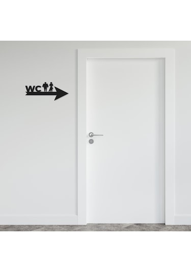 Cajuart Siyah Ahşap Ok Üzeri Erkek Kadın Wc Tuvalet Yönlendirme Uyarı Levhası