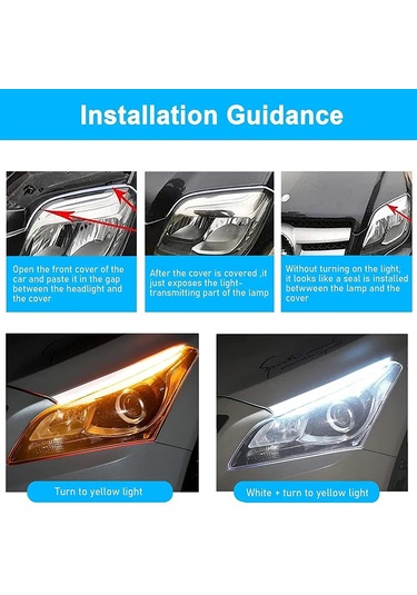 12v Led Drl Araba Gündüz Çalışan Işık Esnek Su Geçirmez Şerit Oto Farlar White To Yellow 30cm 1 Piece Set