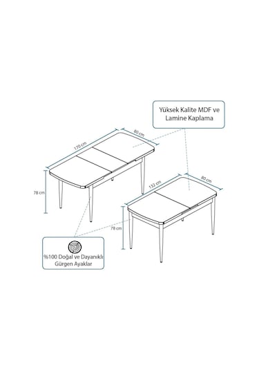 Zümra Serisi, 80x132 Açılabilir Beyaz Mdf Mutfak Masası, Yemek Masası