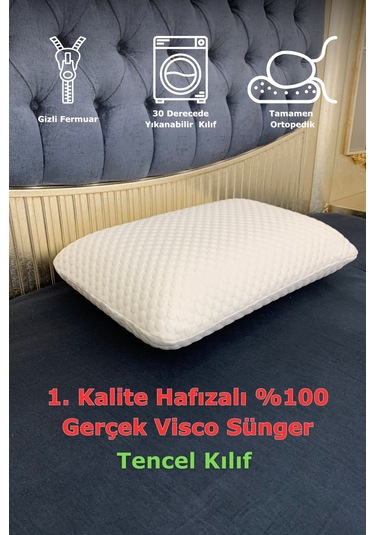 Rudu Tencel Kılıf, Ortopedik, Sertifikalı Visco Sünger Yastık 60x40x15 Cm 1250gr Omuz/boyun Destekli Beyaz