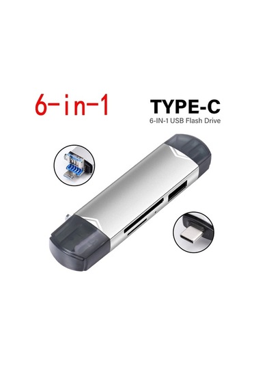 Novahub 6'in 1 Arada Usb 3.0 Kart Okuyucu U Disk Type-c/usb/tf/sd Harici Depolama Çubuğu Jaster Silver