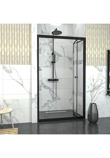 Tekno Duş Black Corina Akordion Kumlamalı Cam Duşakabin Şeffaf