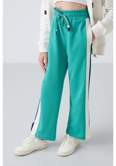 Tommy Life Deniz Yeşil Yırtmaç Detaylı Cepli Geniş Paça Kız Çocuk Eşofman Alt - 75141 Yeşil