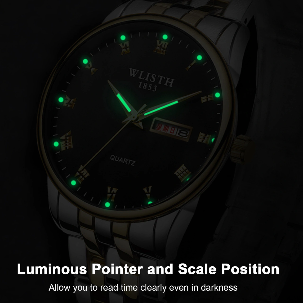 Xindoker Wlısth Q359 Çiftler İçin Kuvars Kol Saati - Erkekler İçin Altın Kasa Siyah Ekran, Gece Aydınlatması, Hafta Ve Tarih Gösterimi, Multifonksiyonel Moda Saat Çok Renkli