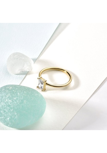 14 Ayar Altın Kaplama Baget Beyaz Taşlı Yüzük - Rs00110 Altın