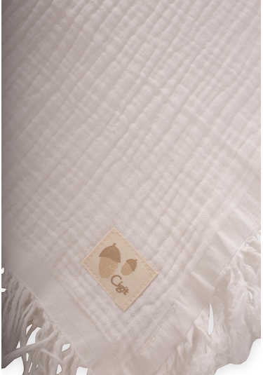 Cigit Dört Kat Püsküllü Battaniye 80x120 Cm Ekru Ekru