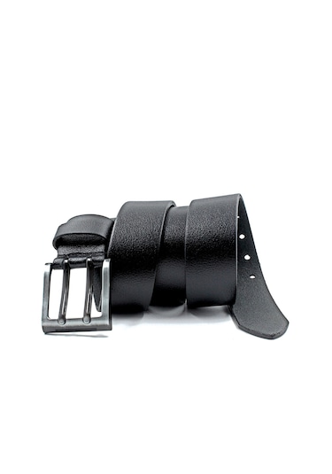 %100 Manda Derisi Çift Dilli Erkek Kot Kemeri 4,5 Cm Siyah