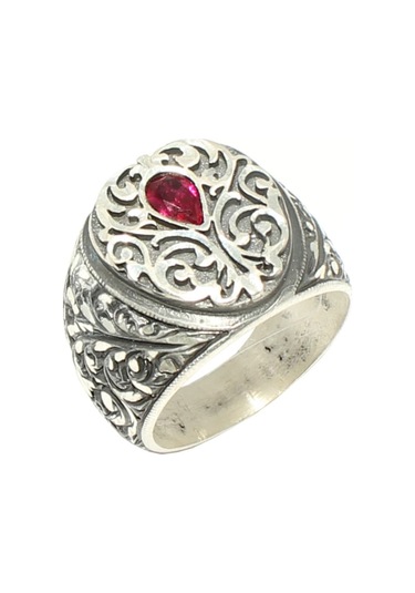 925 Ayar Gümüş Damla Şekilli Zirkon Yakut Taşlı Yüzük