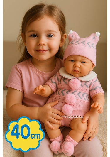 Gerçek Görünümlü Pembe Elbiseli 40 Cm Dayanıklı Kolay Temizlenir Kız Çocukları İçin Hediye Bebek Çok Renkli