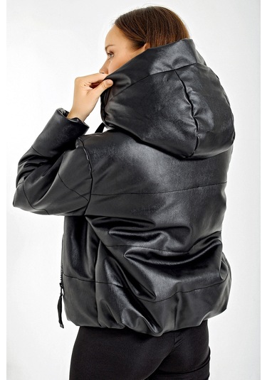 5114 Oversize Deri Mont - Siyah 001