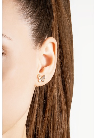 Minimal Kelebek 18 Ayar Rose Altın Kaplama Gümüş Küpe Rose