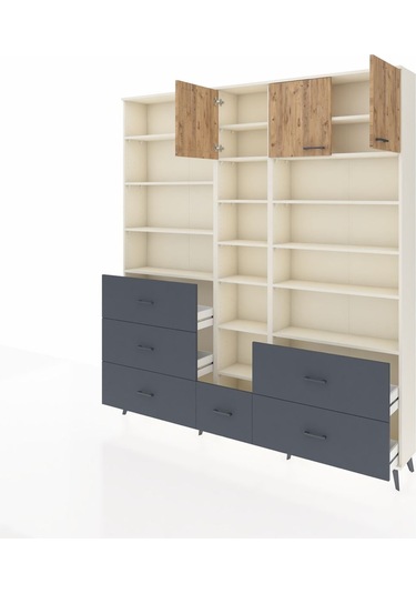 Arges Dolap 17 Raflı 6 Çekmeceli 3 Kapaklı 220x30x243 Aytaşı-çam/antrasit Atlas Çam/antrasıt