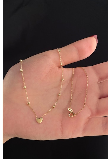 Fiyonk Kuyumculuk Fiyonk 14 Ayar Altın Dorika Top Detaylı Kalp Kolye 001