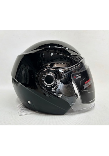 Gdr Yarım Kask Of-627 Parlak Siyah Renk Şefaf Vizörlü -