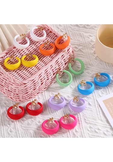 Geeksen Retro Stili Bold Açık Çemberli, Piercingsiz Kullanim, Konforlu Kanca Desenli, Pembe-altın Aksesuar Küpe Rose