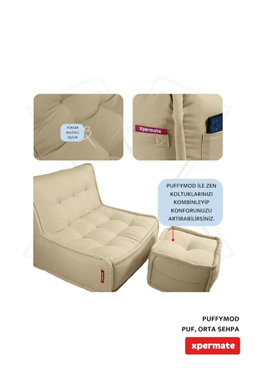 Xpermate Puffymod Dekoratif Kare Puf Orta Sehpa 40x40 Cm Bej