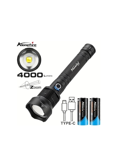 Xuweiwei Alonefire 4000 Lümen Zoomlu H007 Batarya Yok Usb Şarj Edilebilir Led Fener Kamp Yürüyüş Taktik 18650 26650 Pil Altın