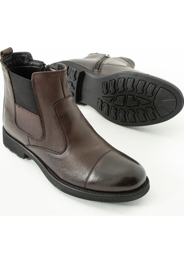 Güvener Fermuarlı Hakiki Deri Bot Kahverengi Kahverengi