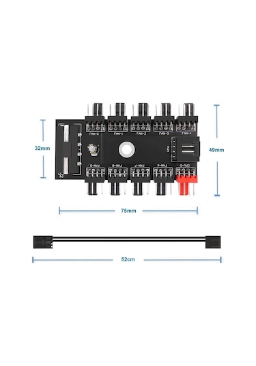 10 Port Fan Çoğaltıcı Hub Kartı Ide Güç Giriş Soketi 12V 3 4 ...