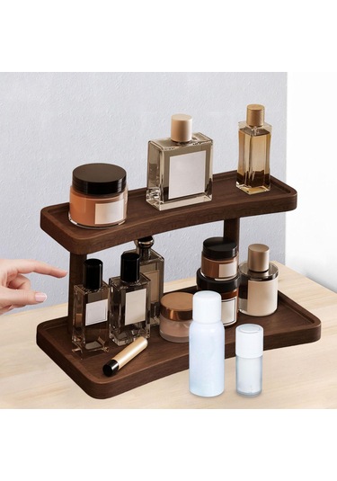 Homyl Ahşap Yükseltici Sergileme Rafı Düzenleyici 2 Katmanlı Kahverengi