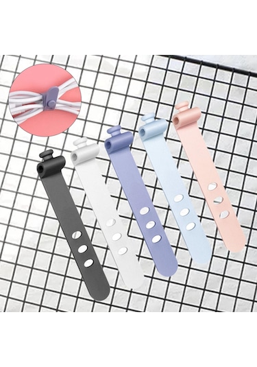 Reedark 5'li Paket Yumuşak Silikon Kablolama Bağı - Usb, Kulaklık Kabloları İçin Ayarlanabilir Organizatör 5 Renk