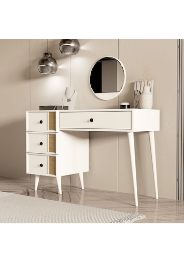 2252 Rose Ahşap Ayaklı Mdf Çerçeveli Makyaj Masası Beyaz-yunus